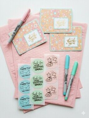 Coordinated Packaging Bundle | Thank You Cards + Stickers + Polymailers | Floral